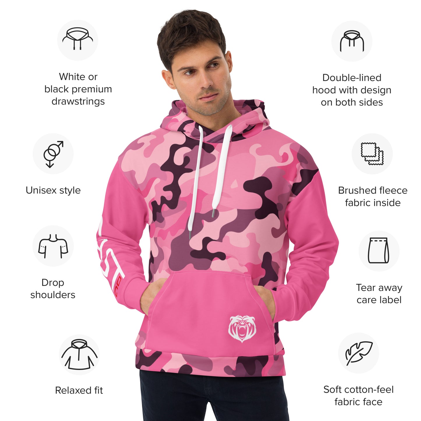 Premium Unifit Hoodie - Pink Camo Bear