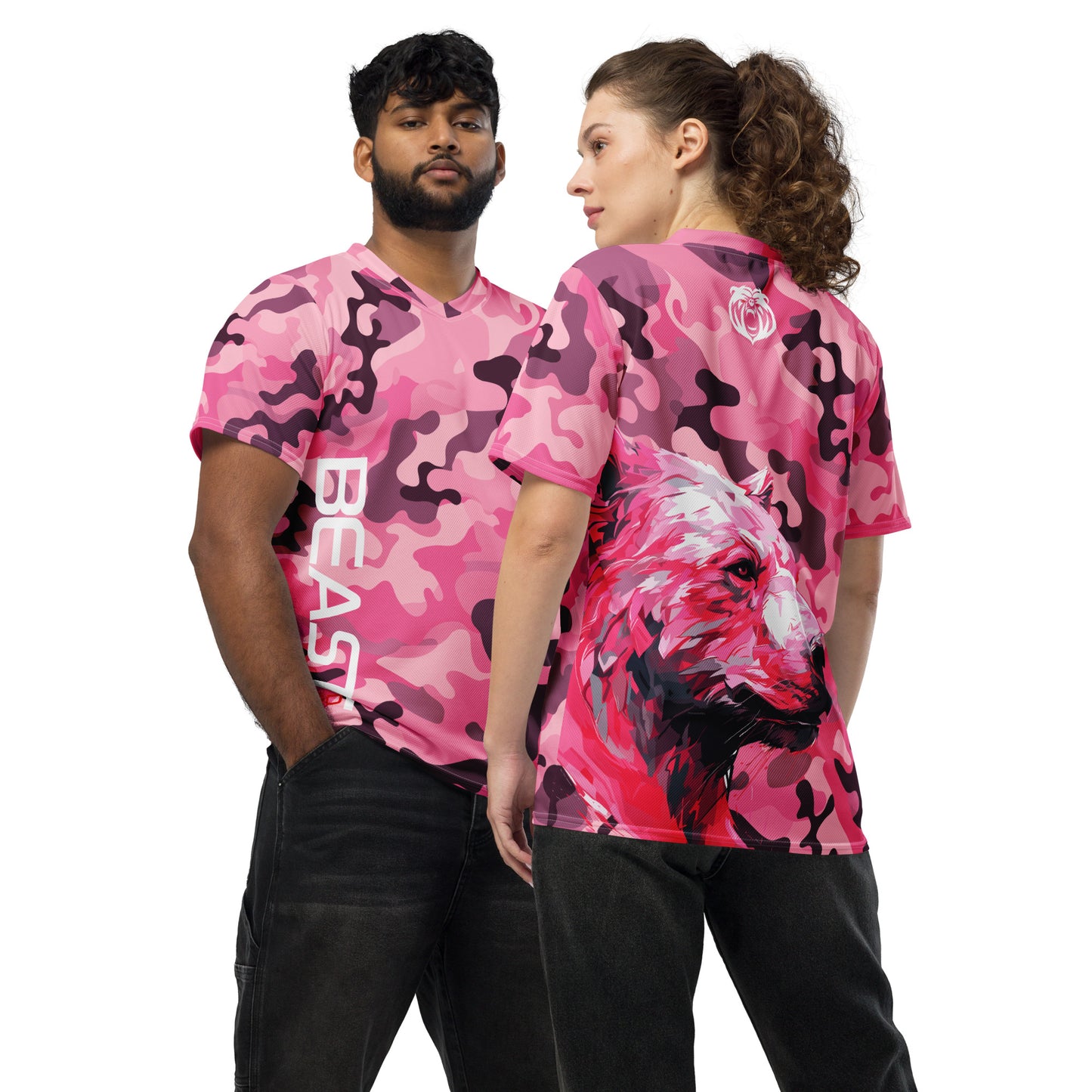 Recycled Unisex Jersey - Pink Camo Bear